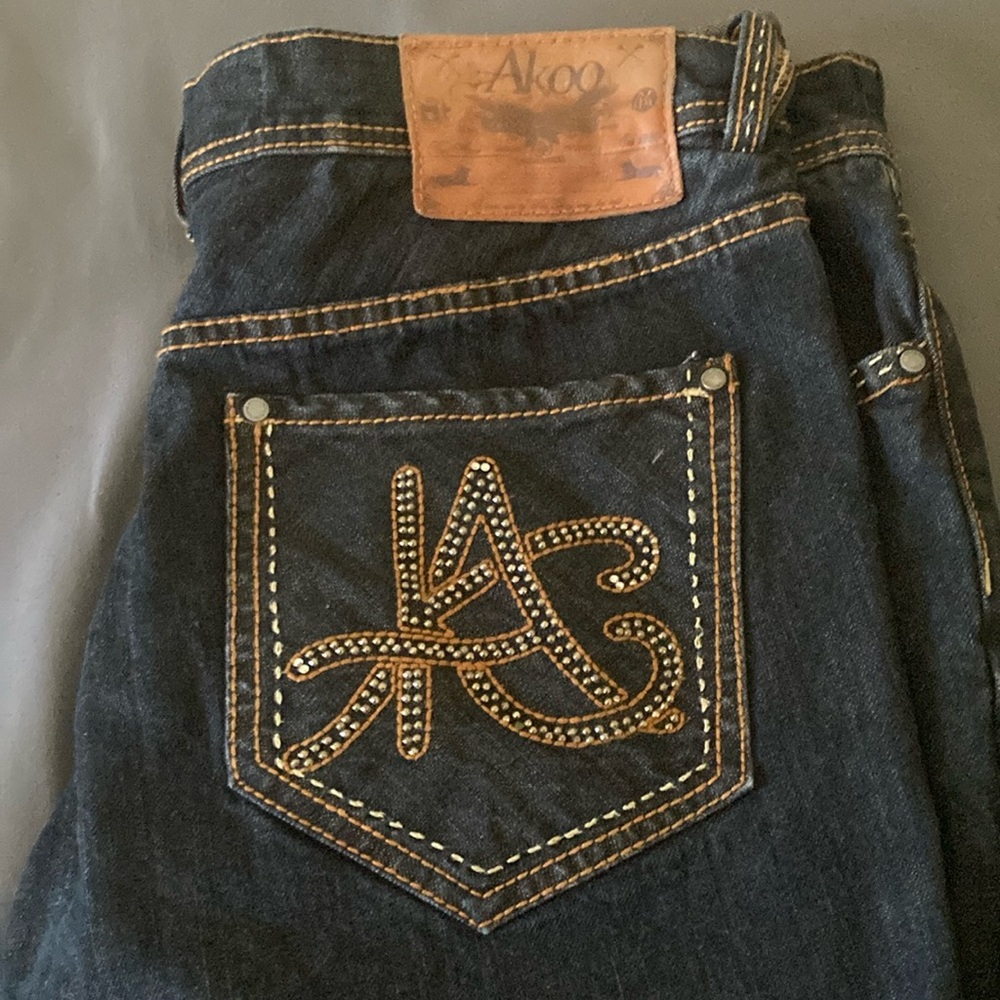 Akoo Black Denim Jeans with Gold Embroidery
